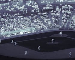 FIGURE 1. A mid-wave IR nBn focal-plane array (FPA) with 1280 × 1024 pixels images a scene from a baseball game, with a player attempting to steal second base. FIGURE 1. A mid-wave IR nBn focal-plane array (FPA) with 1280 × 1024 pixels images a scene from a baseball game, with a player attempting to steal second base.