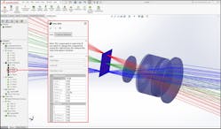 FIGURE 2. A 25 mm single Gauss system is loaded into SOLIDWORKS using LensMechanix after a ray trace is completed.