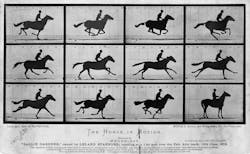 FIGURE 1. A series of photographs of a galloping horse at different points during its gait were taken by Eadweard Muybridge in 1878, illustrating a time-stretched event.