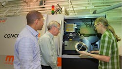 From left: LLNL researchers Ibo Matthews, a principal investigator leading the Lab’s effort on the joint open source software project; Wayne King, director of the Accelerated Certification of Additively Manufactured Metals Initiative; and Gabe Guss, engineering associate examine a 3D-printed part manufactured using the selective laser melting process. From left: LLNL researchers Ibo Matthews, a principal investigator leading the Lab’s effort on the joint open source software project; Wayne King, director of the Accelerated Certification of Additively Manufactured Metals Initiative; and Gabe Guss, engineering associate examine a 3D-printed part manufactured using the selective laser melting process.