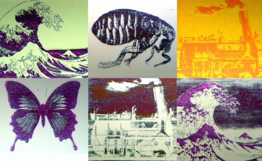 Still images drawn with the nanopixel technology: at around 70 microns across, each image is smaller than the width of a human hair.