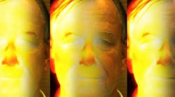 Thermal imaging and deep neural networks combine in a thermal-to-visible, nighttime facial recognition system that is interoperable with visible-light-based facial recognition systems.