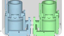 FIGURE 1. Two choke valves optimized with IMI’s DRAG technology, pictured in a Velo3D Flow software build file.