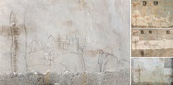 FIGURE 1. The final result of Leonardo da Vinci’s “Tiny Landscape” after different stages of cleaning are shown in the side sequence (Milan, Castello Sforzesco, Sala delle Asse, southwest wall; courtesy of the Municipality of Milan/Ranzani 2015 and 2019). FIGURE 1. The final result of Leonardo da Vinci’s “Tiny Landscape” after different stages of cleaning are shown in the side sequence (Milan, Castello Sforzesco, Sala delle Asse, southwest wall; courtesy of the Municipality of Milan/Ranzani 2015 and 2019).