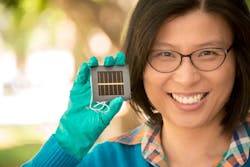 Anita Ho-Baillie, a senior research fellow at the Australian Centre for Advanced Photovoltaics at UNSW, holds the new perovskite cell. Anita Ho-Baillie, a senior research fellow at the Australian Centre for Advanced Photovoltaics at UNSW, holds the new perovskite cell.