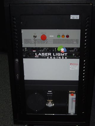 FIGURE 2. A prototype laser engine was demonstrated at the 3D Cinema Demo, an event held at the 2012 National Association of Broadcasters (NAB) Technology Summit on Cinema.