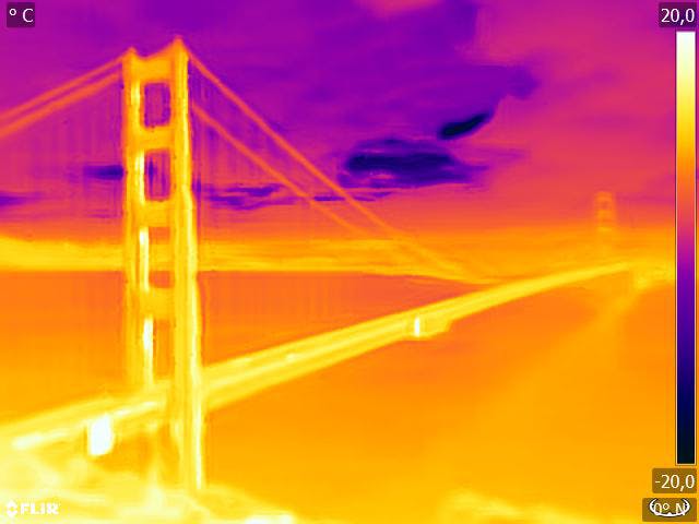 FIGURE 2. Golden Gate bridge recorded from Battery Spencer as example of an IR image recorded with an inexpensive smartphone accessory IR camera.
