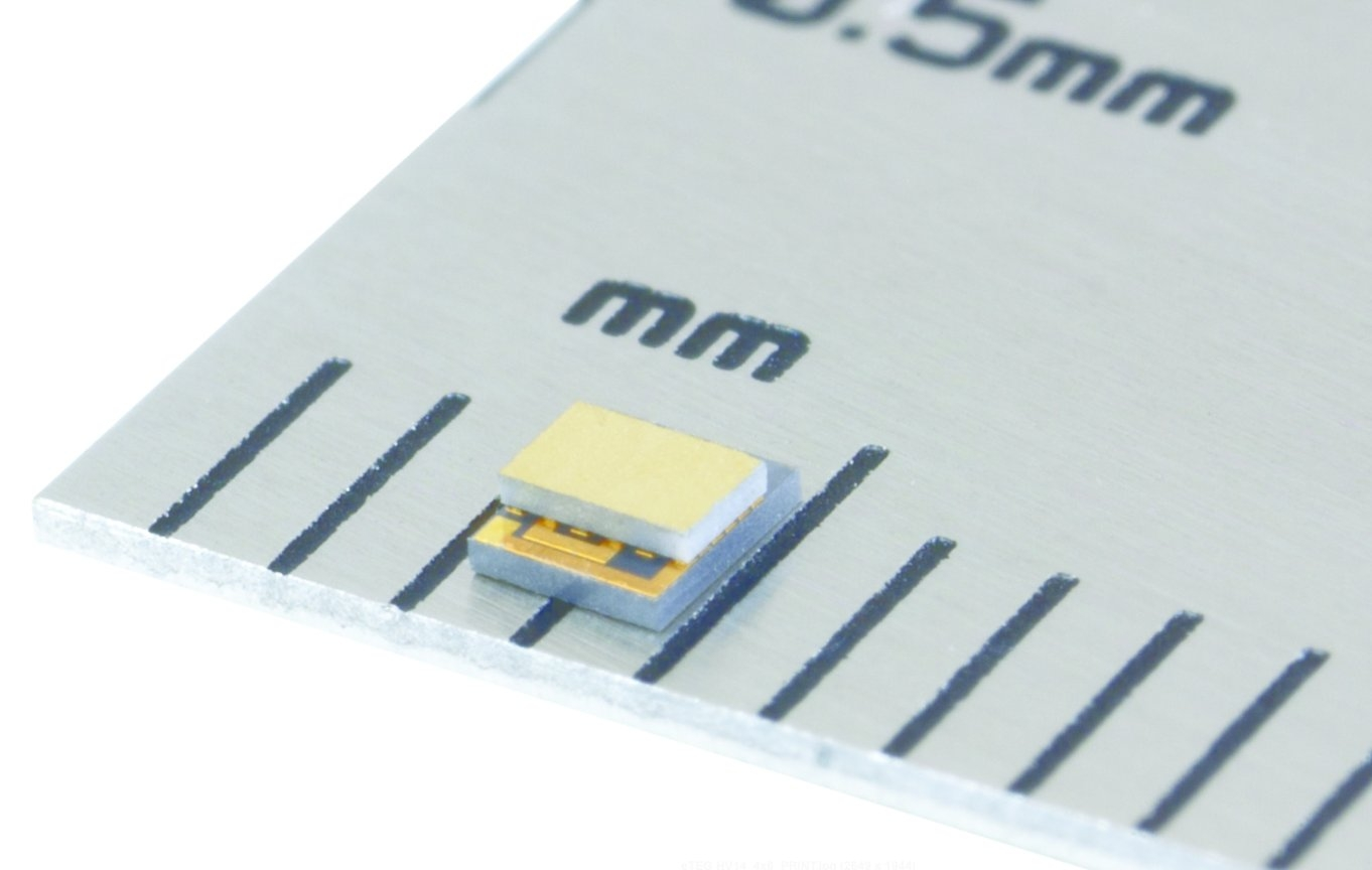 A high-resolution image shows Nextreme's eTEC HV14 thin-film thermoelectric module. Laird Technologies has acquired Nextreme Thermal Solutions.