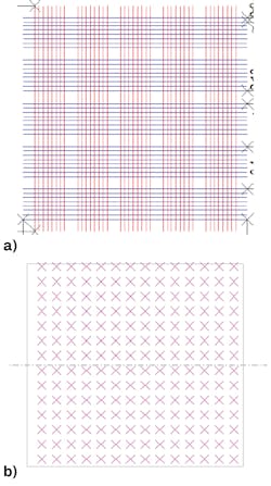 FIGURE 3. Adhesion structures (a) and 45-degree patterns (b) created.