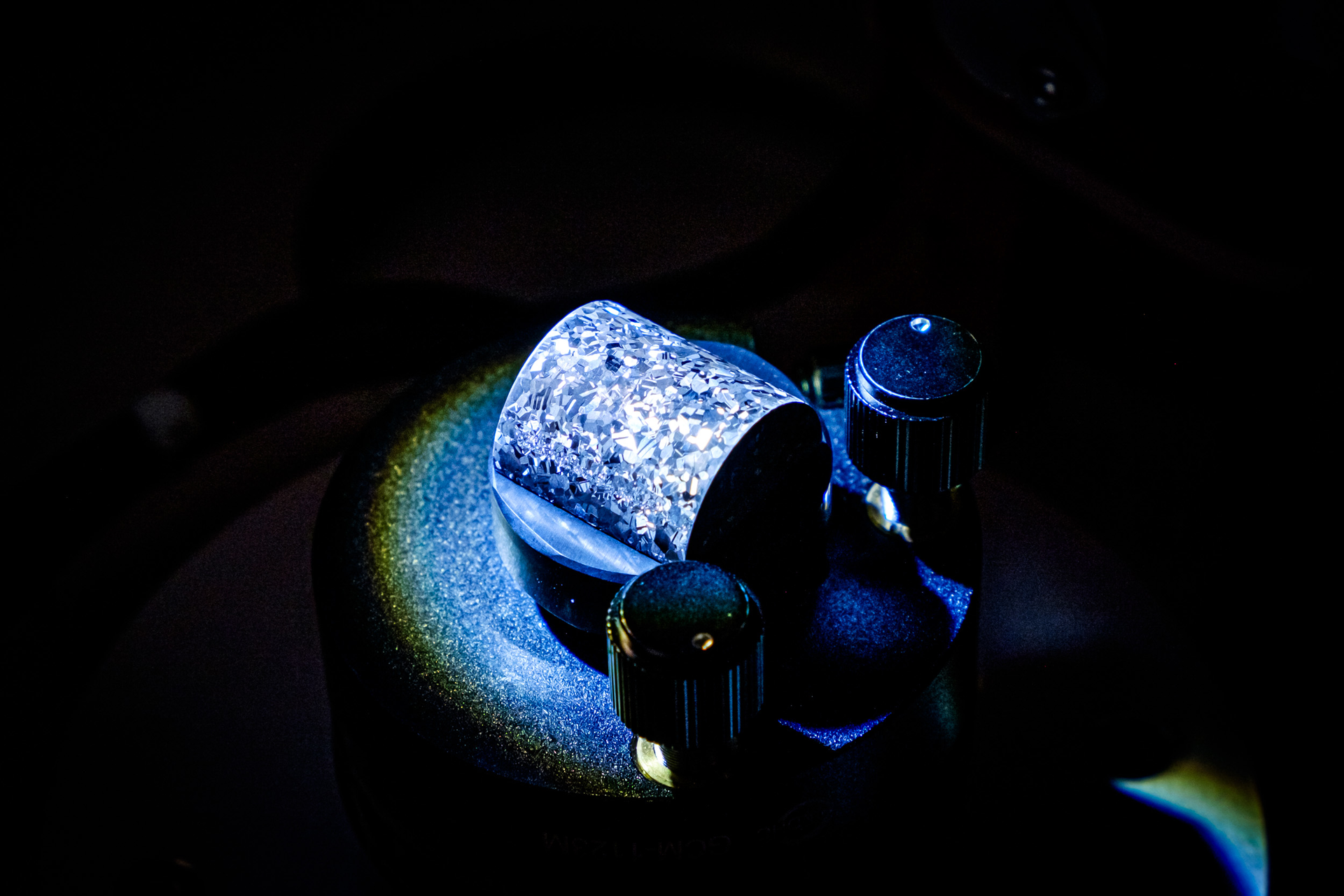 Unique crystal patterns are shown on the surface of a 3D-printed metal.