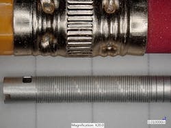 FIGURE 3. This flexible stainless steel delivery tube (shown next to a pencil eraser) has been cut with a Monaco femtosecond laser. FIGURE 3. This flexible stainless steel delivery tube (shown next to a pencil eraser) has been cut with a Monaco femtosecond laser.