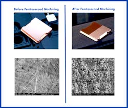 FIGURE 3. A darkened copper integrated heat spreader on one side and an untouched side on the other. FIGURE 3. A darkened copper integrated heat spreader on one side and an untouched side on the other.