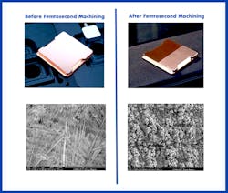 FIGURE 3. A darkened copper integrated heat spreader on one side and an untouched side on the other. FIGURE 3. A darkened copper integrated heat spreader on one side and an untouched side on the other.