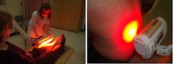 FIGURE 1. Topical PDT is administered using an Aktilite 128 LED source (Photocure ASA/Galderma), which has a field large enough to enable treatment of one whole lower leg surface in one sitting (right). The Aktilite 16 is the same lamp with a smaller irradiation field, and therefore it is suitable only for single lesions (left).