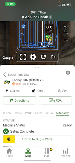 FIGURE 2. A new John Deere autonomous tractor can be operated in part with a smartphone app. FIGURE 2. A new John Deere autonomous tractor can be operated in part with a smartphone app.