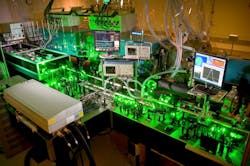 FIGURE 1. The Texas Petawatt Laser, a 140 J (pulse energy), 140 fs (pulse width) high-intensity laser, can generate peak power of more than 10 PW. FIGURE 1. The Texas Petawatt Laser, a 140 J (pulse energy), 140 fs (pulse width) high-intensity laser, can generate peak power of more than 10 PW.