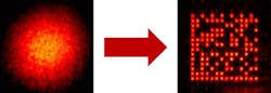 FIGURE 1. The laser beam (left) is turned into a beam pattern (right), composed of individual beamlets. FIGURE 1. The laser beam (left) is turned into a beam pattern (right), composed of individual beamlets.