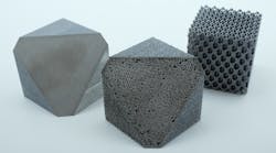FIGURE 1. Examples of a dense manufactured diagonally cut cube (left), process-related grid structure (middle), and lattice cube (right).