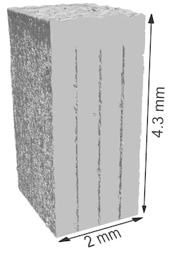 FIGURE 3. CT scan cross-section of slit structures manufactured with in situ laser ablation during additive built-up. FIGURE 3. CT scan cross-section of slit structures manufactured with in situ laser ablation during additive built-up.