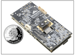 FIGURE 3. Ambarella incorporated Lumentum’s 10 W flood illuminator module (center of chip) in a reference design prototype for ToF intelligent occupancy sensing. FIGURE 3. Ambarella incorporated Lumentum’s 10 W flood illuminator module (center of chip) in a reference design prototype for ToF intelligent occupancy sensing.