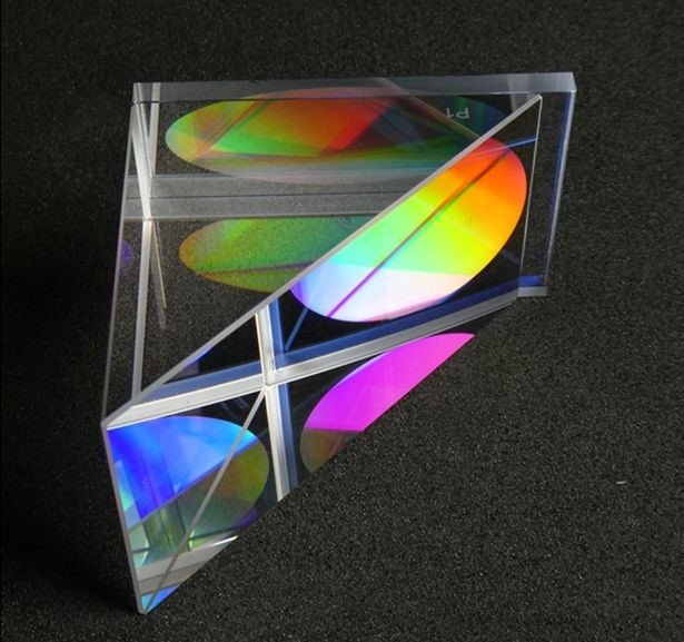 A photo of the group&rsquo;s final full-size demonstration total internal reflection GRISM.