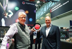In 2022, Wilhelm Kaenders, Ph.D., and Thomas Renner (right), Ph.D., introduced a new logo for the Toptica Group. In 2022, Wilhelm Kaenders, Ph.D., and Thomas Renner (right), Ph.D., introduced a new logo for the Toptica Group.