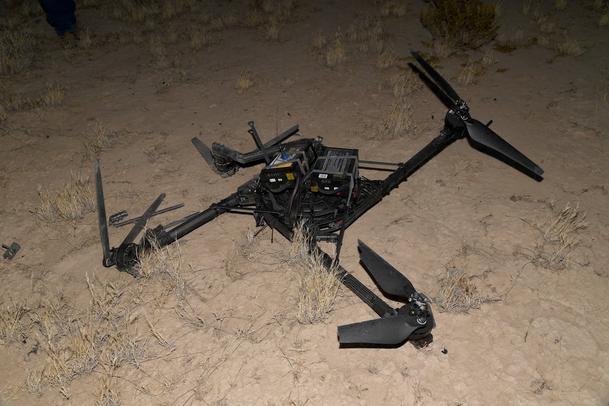 FIGURE 2. A Group 2 rotary-wing drone shot down by HELWS during live-fire demonstrations in 2022 at White Sands Missile Range in New Mexico.
