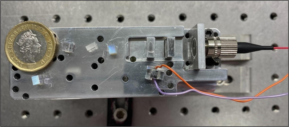 This is the ultrafast laser the researchers created, with the gain medium and all four cavity mirrors fully bonded, within a small footprint.