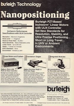 FIGURE 7. Burleigh Instruments' 'inchworm' piezoelectric positioners were able to move up to 200 mm at speeds of 1 nm to 2 mm/s. FIGURE 7. Burleigh Instruments' 'inchworm' piezoelectric positioners were able to move up to 200 mm at speeds of 1 nm to 2 mm/s.