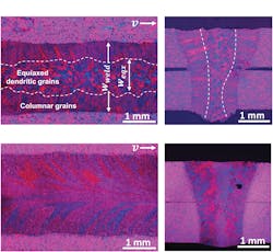 FIGURE 1. Metallographic sections of laser beam welds are geometrically almost identical, but differ strongly in microstructure. FIGURE 1. Metallographic sections of laser beam welds are geometrically almost identical, but differ strongly in microstructure.