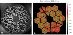 FIGURE 5. Interferogram (a) and measured surface of the entire primary telescope (b) measured within a vacuum chamber. FIGURE 5. Interferogram (a) and measured surface of the entire primary telescope (b) measured within a vacuum chamber.