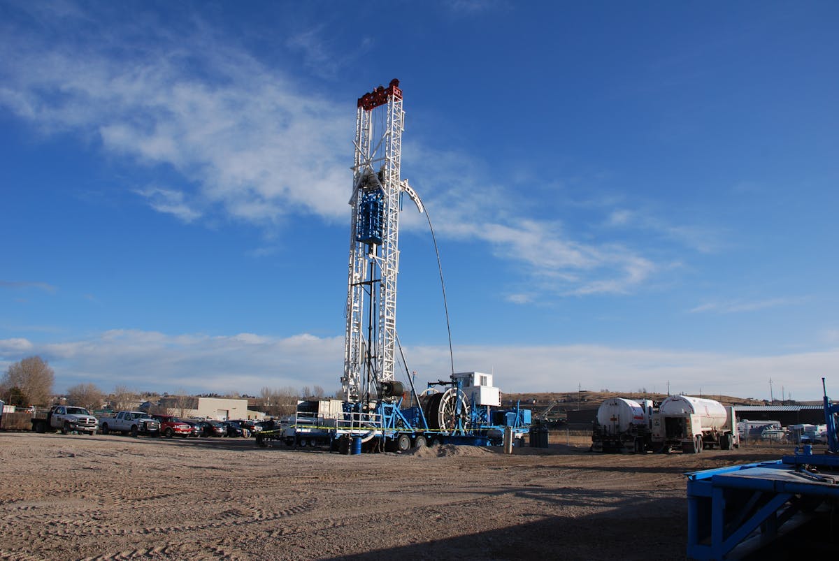 A portable oil-drilling setup includes a 20 kW fiber laser and a low-loss fiber-optic cable. The high-power 1070 nm light is delivered down the well where it fractures rock, allowing a low-power mechanical drill to remove the rock. The process potentially cuts the required power for drilling by nearly 90%.