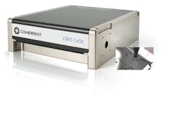 FIGURE 2. In second-generation laser engines, the cosmetic outer cover (inset) is temporarily removed to provide access to independent optical adjustments for each of up to four laser wavelengths. FIGURE 2. In second-generation laser engines, the cosmetic outer cover (inset) is temporarily removed to provide access to independent optical adjustments for each of up to four laser wavelengths.