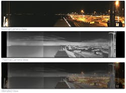 FIGURE 3. Improved night vision of port and ship with thermal blending in the visible and the IR. FIGURE 3. Improved night vision of port and ship with thermal blending in the visible and the IR.