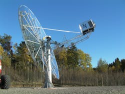 FIGURE 1. The Cleanergy (Göteborg, Sweden) dish system has a capacity of 11 kW electric power and may be used in standalone or other decentralized applications, as well as clusters with a capacity of up to several hundred megawatts. The parabolic concentrator reflects the incoming solar radiation onto a cavity receiver, which is located at the concentrator's focal point. FIGURE 1. The Cleanergy (Göteborg, Sweden) dish system has a capacity of 11 kW electric power and may be used in standalone or other decentralized applications, as well as clusters with a capacity of up to several hundred megawatts. The parabolic concentrator reflects the incoming solar radiation onto a cavity receiver, which is located at the concentrator's focal point.