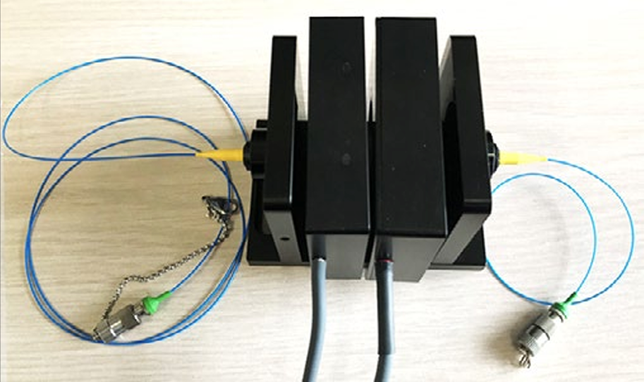 A dual-stage rotation stage coupled to optical fibers at the input and output ports