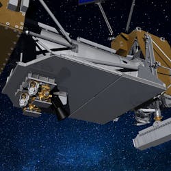 FIGURE 2. The LCRD payload is attached to an LCRD support assembly flight (LSAF), depicted in this illustration. FIGURE 2. The LCRD payload is attached to an LCRD support assembly flight (LSAF), depicted in this illustration.