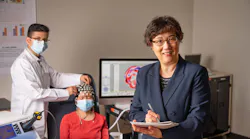A team led by researcher Dr. Hanli Liu (right) is currently developing a dual-mode brain sensing device that pairs near-IR spectroscopy with EEG for quicker, more accurate detection of Alzheimer’s disease.