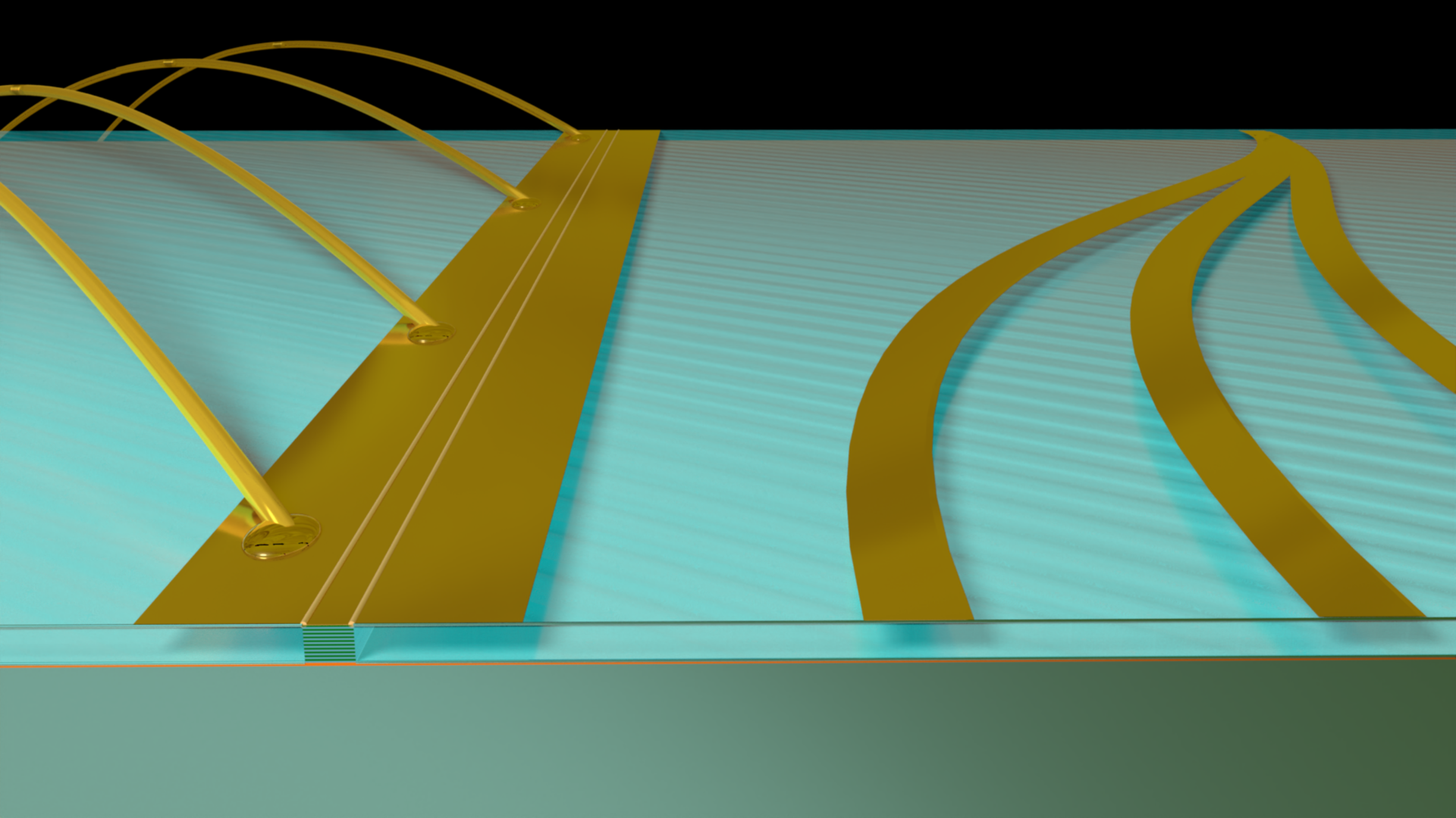 FIGURE 1. An overview illustration of the planarized waveguide platform embedded within a low-loss polymer (BCB), with active (left) and passive (right) waveguides co-integrated on the same photonic chip.