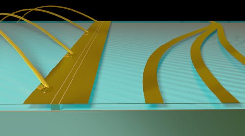 FIGURE 1. An overview illustration of the planarized waveguide platform embedded within a low-loss polymer (BCB), with active (left) and passive (right) waveguides co-integrated on the same photonic chip.