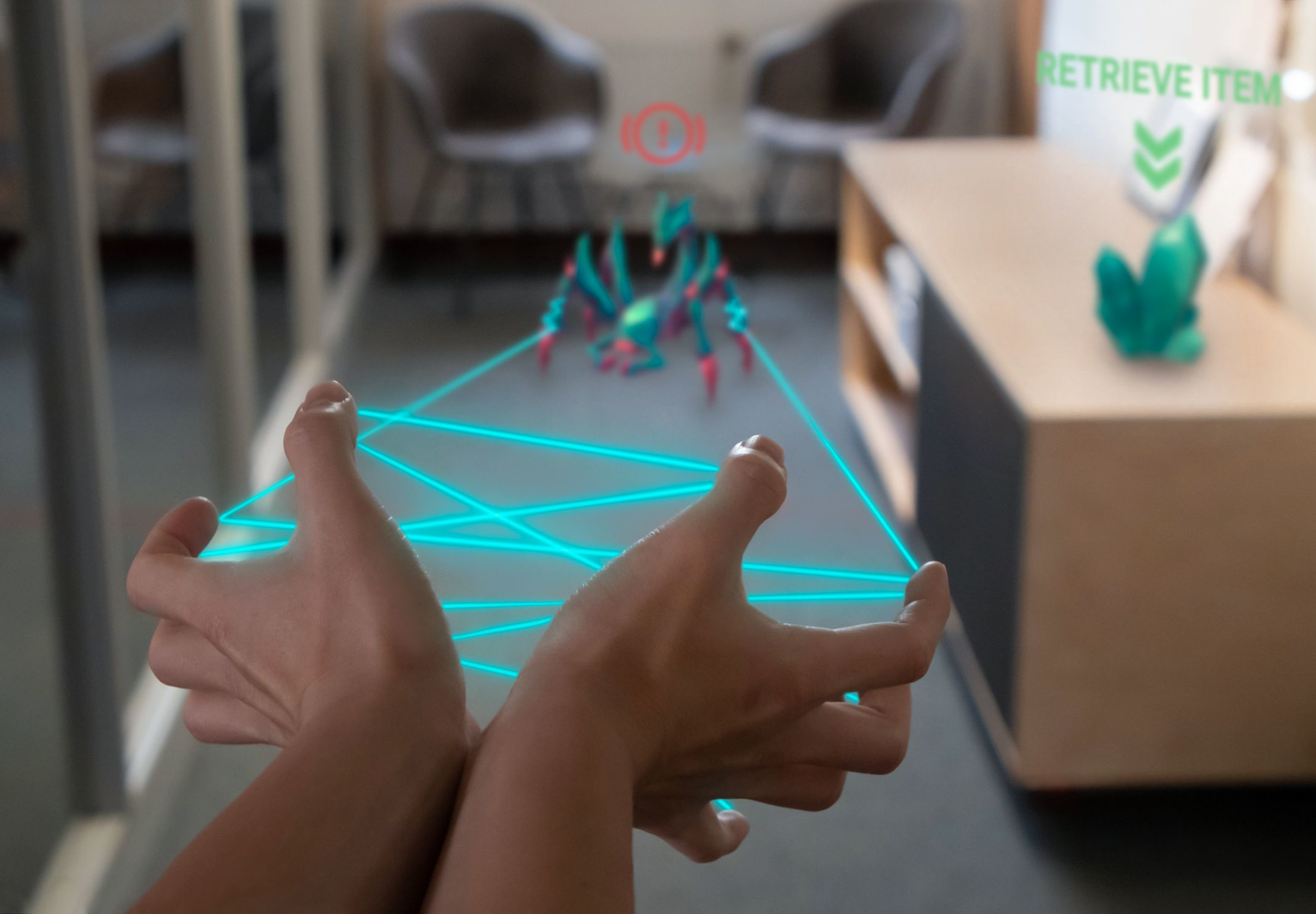 A concept image that shows how consumers can interact at arm's length and with objects placed accurately in the real world.