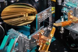 FIGURE 1. The team’s chip with integrated photonic circuit made of lithium niobate. FIGURE 1. The team’s chip with integrated photonic circuit made of lithium niobate.