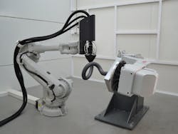 Meltio's deposition head integrates into robotic systems for printing complex freeform parts. Meltio's deposition head integrates into robotic systems for printing complex freeform parts.