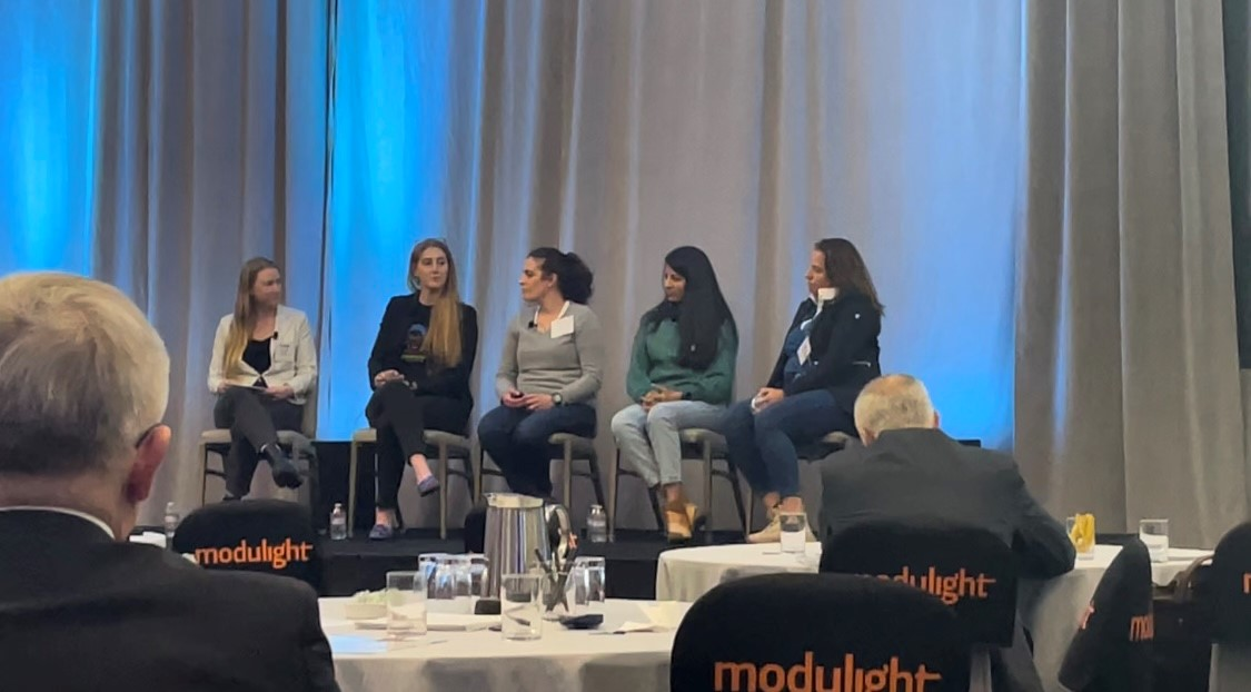 (L-R) Natalie Gibson, Julia Majors, Emily Mount, Madhu Mahadevan, and Denise Mendez discussed their companies&rsquo; diversity and inclusion initiatives, while addressing the challenges and expanding on the next steps to building productive and diverse engineering teams.