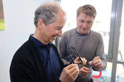 OQmented founders Ulrich Hofmann (left) and Thomas von Wantoch (right) with OQmented&apos;s light engine.