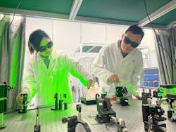 Panpan Yu (left) and Lei Gong in the lab, working on their 3D-SDH project, observe the speckle light field behind a scattering medium. The speckle field helps break the depth-control limit of holographic projection. Panpan Yu (left) and Lei Gong in the lab, working on their 3D-SDH project, observe the speckle light field behind a scattering medium. The speckle field helps break the depth-control limit of holographic projection.