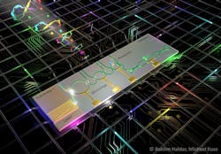 Artistic rendering of an on-chip quantum light source that generates entangled photons. Artistic rendering of an on-chip quantum light source that generates entangled photons.