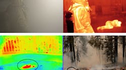 FIGURE 1. The bottom left corner shows the MANTIS camera imaging smoldering after the fire was extinguished with water. FIGURE 1. The bottom left corner shows the MANTIS camera imaging smoldering after the fire was extinguished with water.