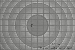 FIGURE 1. Scanning electron micrograph of the new extreme ultraviolet (EUV) metalens. FIGURE 1. Scanning electron micrograph of the new extreme ultraviolet (EUV) metalens.