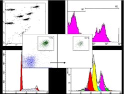 This graph shows analysis of samples with flow cytometry at the University of Arkansas for Medical Science's Flow Cytometry Core Facility. This graph shows analysis of samples with flow cytometry at the University of Arkansas for Medical Science's Flow Cytometry Core Facility.